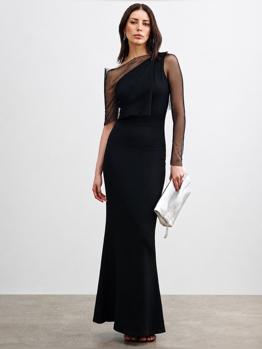 Marcella NYC Valeria Dress European Ponte One Shoulder Gown Maxi Size Medium